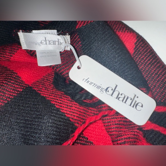 Charming Charlie Buffalo Plaid Fringed Scarf Wrap Pashmina 29x80” New With Tags - Picture 3 of 4